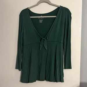 American Eagle, Soft and Sexy Cutout Stretchy Shirt, Green, 3/4 length Sleeves